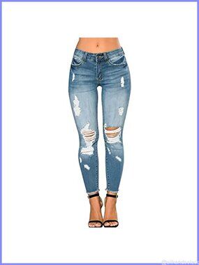 Skinny Ripped Stretch Distressed Denim Jeans High Rise Slim Fit